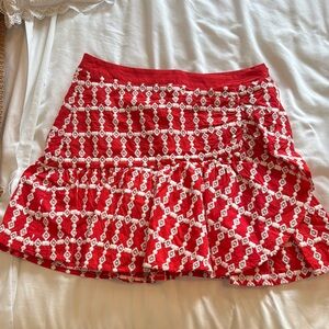 Red Mini Skater Skirt with Tiered Design for Casual Wear
